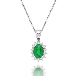 Pendente Ovale Verde Smeraldo E Diamanti Rotondi 8.75 Carati Oro Bianco 14K