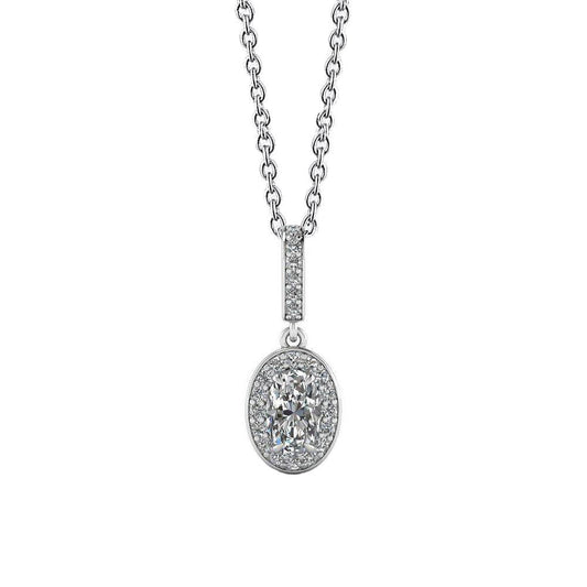 Pendente Scintillante In Oro Bianco 14K Con Vero Diamanti Taglio Ovale E Rotondo Da 1.72 Ct