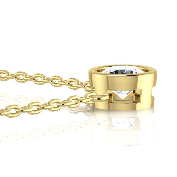 Pendente con Orecchio Di Cane Con Lunetta Rotonda Di Genuino Diamanti Da 1 Carato Con Catena In Oro Bianco 14K