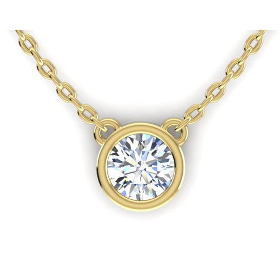 Pendente con Orecchio Di Cane Con Lunetta Rotonda Di Genuino Diamanti Da 1 Carato Con Catena In Oro Bianco 14K