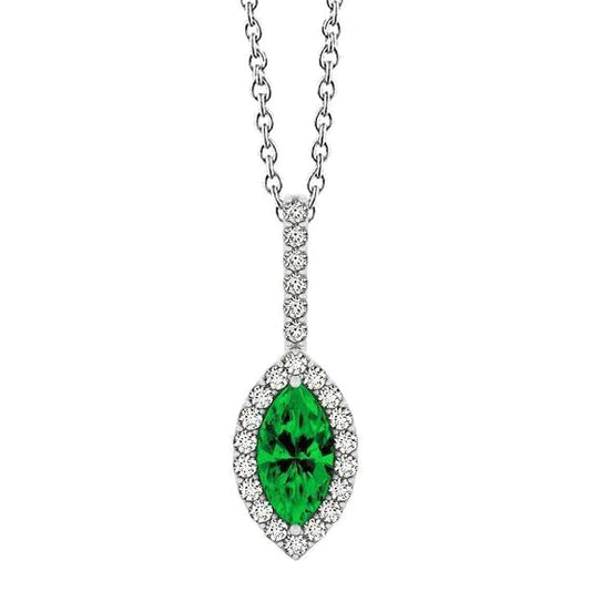 Pendente con Verde smeraldo a forma di marquise e diamanti 5 ct in oro bianco 14K