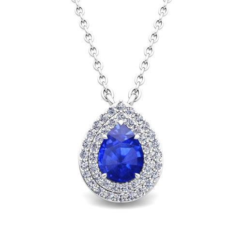 Pendente 2.50 Carati Zaffiro Ceylon E Diamante Oro Bianco 14K - harrychadent.it