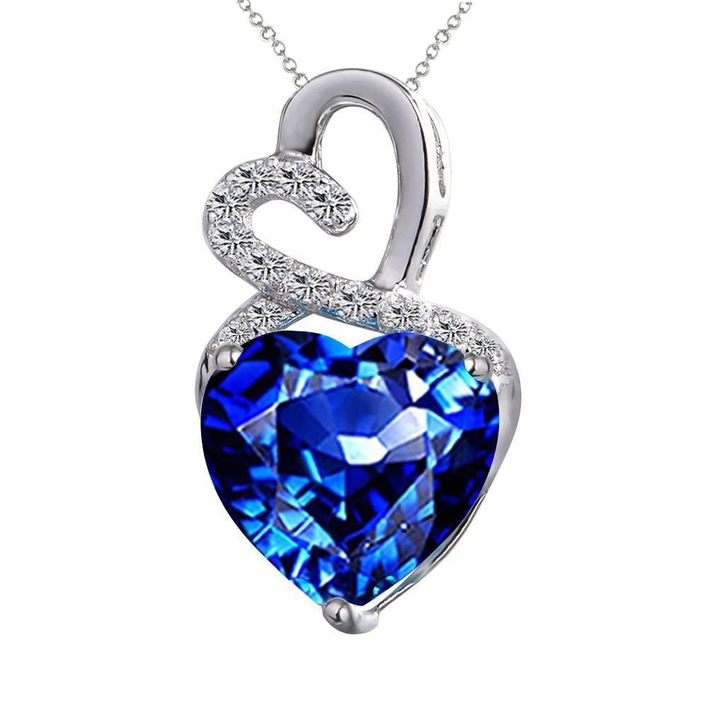 Ciondolo con zaffiro a cuore blu e diamante rotondo in oro bianco 14K 3 Ct - harrychadent.it