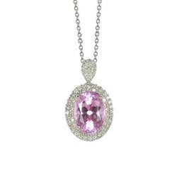 Pendente da donna con Kunzite rosa e diamanti in oro bianco 14K 15,50 ct.