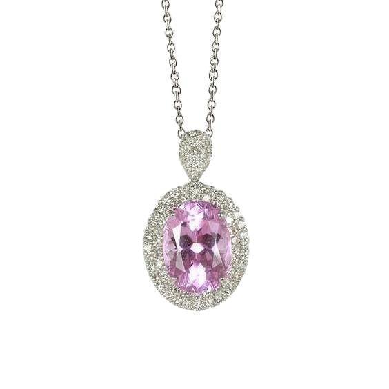Pendente da donna con Kunzite rosa e diamanti in oro bianco 14K 15,50 ct. - harrychadent.it