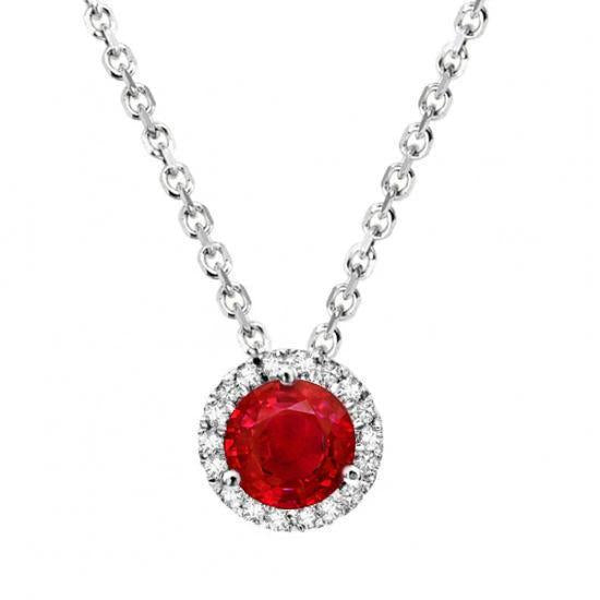 Pendente da donna in oro bianco 14 carati con diamanti e rubini rossi a taglio rotondo da 2.20 ct - harrychadent.it