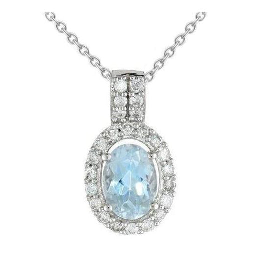 Pendente in oro bianco 14 carati con pendente con acquamarina e diamanti da 11.00 ct - harrychadent.it