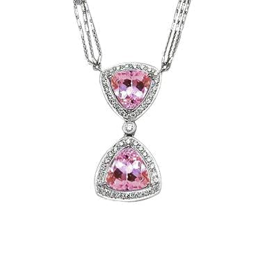 Pendente in oro bianco 14 carati con kunzite rosa taglio trilioni e diamanti 23 ct. - harrychadent.it
