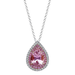 Pendente per collana con kunzite rosa e diamanti, oro bianco 14 carati, 11,75 ct.