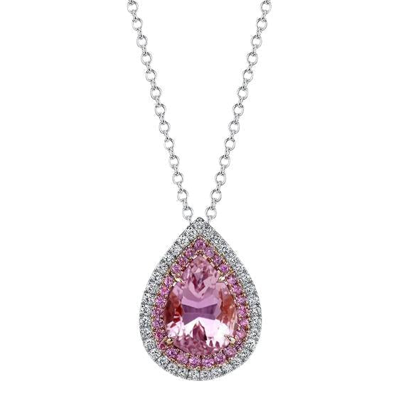 Pendente per collana con kunzite rosa e diamanti, oro bianco 14 carati, 11,75 ct. - harrychadent.it