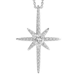 Pendente A Croce Con Cuore Di 2,50 Carati E Genuino Diamanti Tondi Taglio Vecchio In Oro Bianco 14K