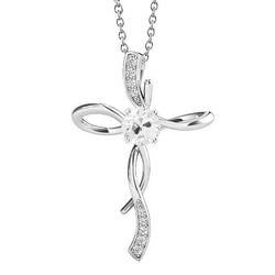 Pendente A Croce Con Naturale Diamante 2 Carati Taglio Rotondo Vecchia Miniera In Oro Bianco 14K