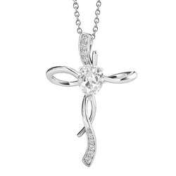 Pendente A Croce Con Pera Da 2 Carati E Naturale Diamante A Taglio Tondo Old Miner In Oro Bianco 14K