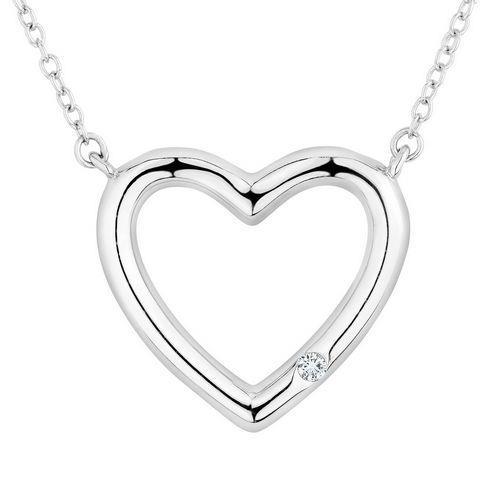 Pendente A Cuore Con Vero Diamante Tondo Taglio Brillante Da 0,50 Carati In Oro Bianco 14K