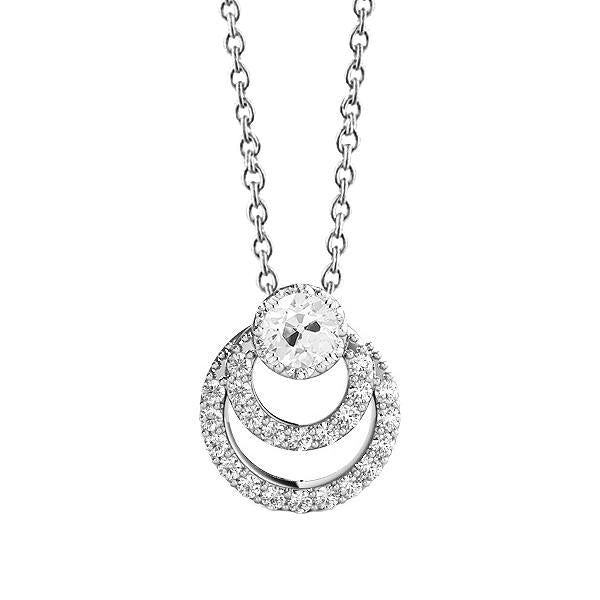 Pendente A Forma Di Cerchio Con Vero Diamanti Rotondi In Oro Bianco, Taglio Antico, 2 Carati