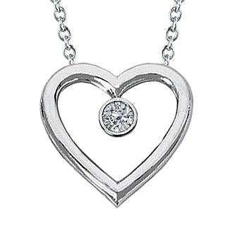 Pendente A Forma Di Cuore Con Vero Diamante Tondo 0.50 Ct In Oro Bianco 14K