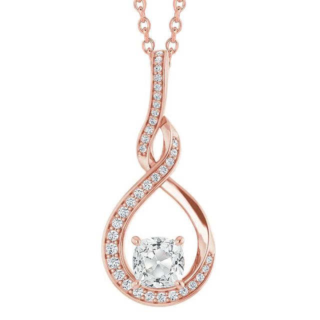 Pendente A Forma Di Diapositiva Antico Cuscino Da 3 Carati E Naturale Diamante A Taglio Rotondo In Oro Rosa 14K