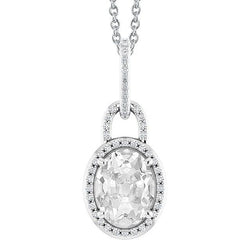 Pendente Antico Con Catena Ovale Di 4,50 Carati E Naturale Diamante Taglio Rotondo In Oro Bianco 14K