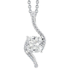 Pendente Antico Con Cuscino Da 4,50 Carati E Genuino Diamanti Taglio Rotondo Da Donna In Oro Bianco 14K