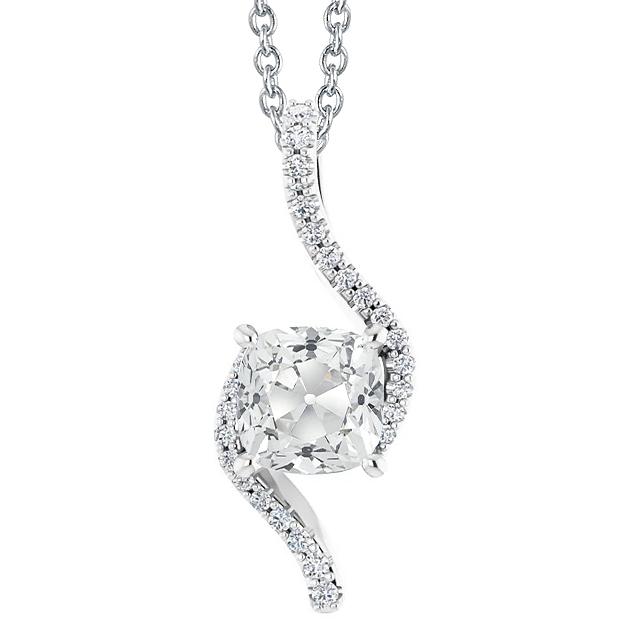 Pendente Antico Con Cuscino Da 4,50 Carati E Genuino Diamanti Taglio Rotondo Da Donna In Oro Bianco 14K