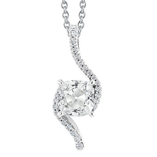 Pendente Antico Con Cuscino Da 4,50 Carati E Genuino Diamanti Taglio Rotondo Da Donna In Oro Bianco 14K