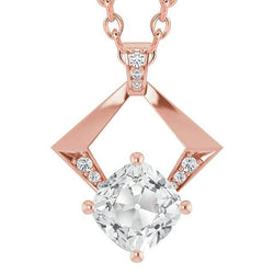 Pendente Antico Con Cuscino Da 6 Carati E Naturale Diamante A Taglio Rotondo Da Donna In Oro Rosa 14K