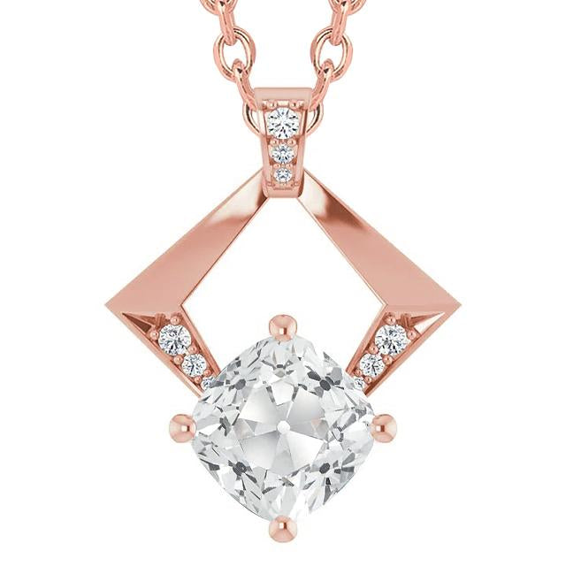 Pendente Antico Con Cuscino Da 6 Carati E Naturale Diamante A Taglio Rotondo Da Donna In Oro Rosa 14K