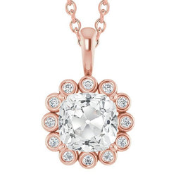 Pendente Antico Con Cuscino Da 7,50 Carati E Castoni Con Naturale Diamanti A Taglio Rotondo In Oro Rosa 14K