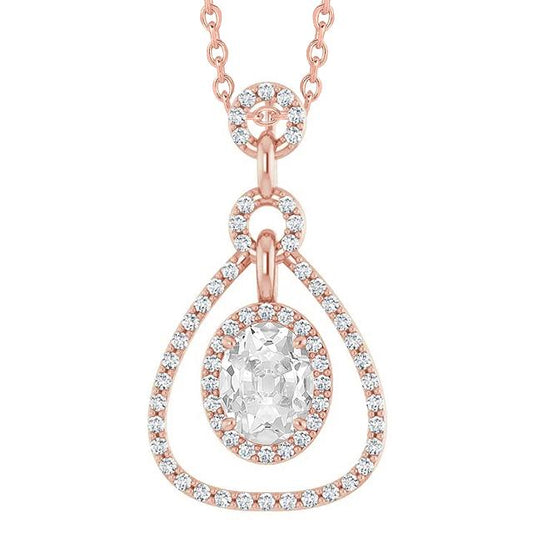 Pendente Antico Con Genuino Diamante Ovale 4 Carati E Taglio Round In Oro Rosa 14K