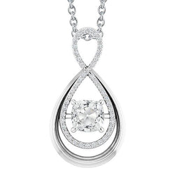 Pendente Antico Con Genuino Diamanti Taglio Cuscino Da 3,50 Carati Intrecciati In Oro Bianco 14K