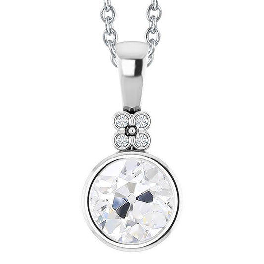 Pendente Antico Con Lunetta In Genuino Diamanti Taglio Rotondo Da 3 Carati Con Catena In Oro 14K