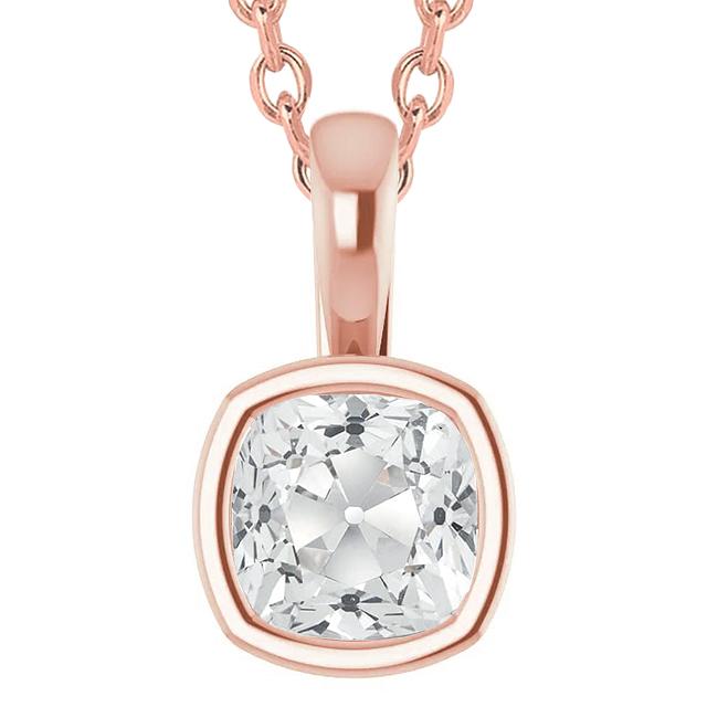 Pendente Antico Con Vero Diamante Taglio Cuscino Da 5 Carati, Cuscino Per Cauzione Con Oro Rosa 14K