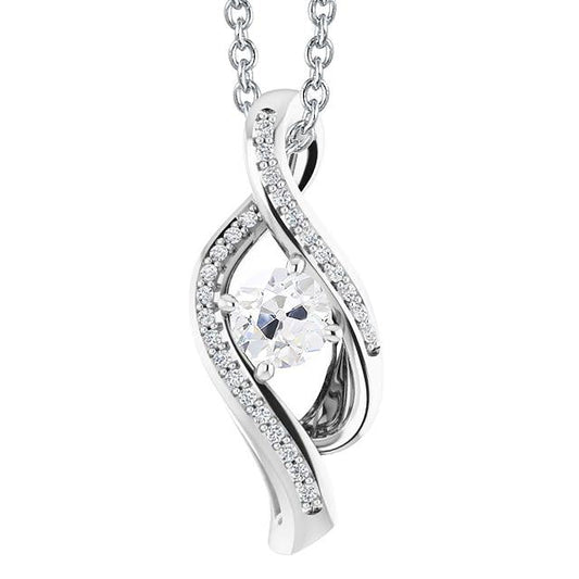 Pendente Antico Con Vero Diamanti Taglio Carati 2,50 Intrecciati In Oro Bianco 14K