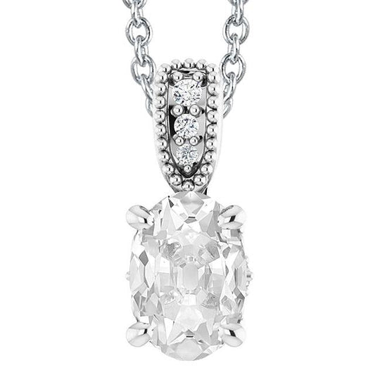 Pendente Antico Con Vero Diamanti Taglio Ovale E Tondo Da 5,50 Carati In Oro Bianco 14K