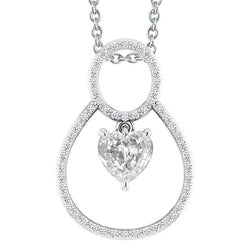 Pendente Antico Da Donna Con Cuore Da 3,50 Carati E Naturale Diamanti Taglio Rotondo In Oro Bianco 14K