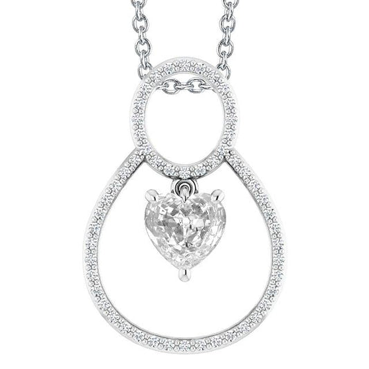 Pendente Antico Da Donna Con Cuore Da 3,50 Carati E Naturale Diamanti Taglio Rotondo In Oro Bianco 14K