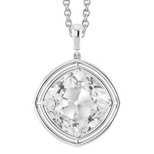 Pendente Antico Solitario Con Vero Diamante Taglio 5 Carati In Oro Bianco 14K