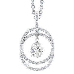Pendente Circolare Con Vero Diamanti Pera Da 3,50 Carati Incastonati Old Miner In Oro Bianco 14k