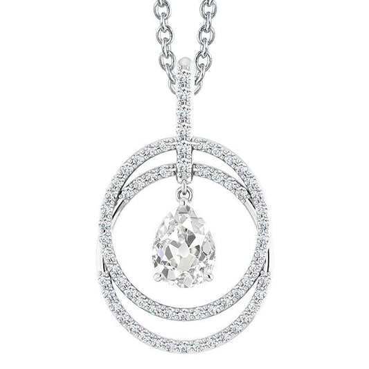 Pendente Circolare Con Vero Diamanti Pera Da 3,50 Carati Incastonati Old Miner In Oro Bianco 14k