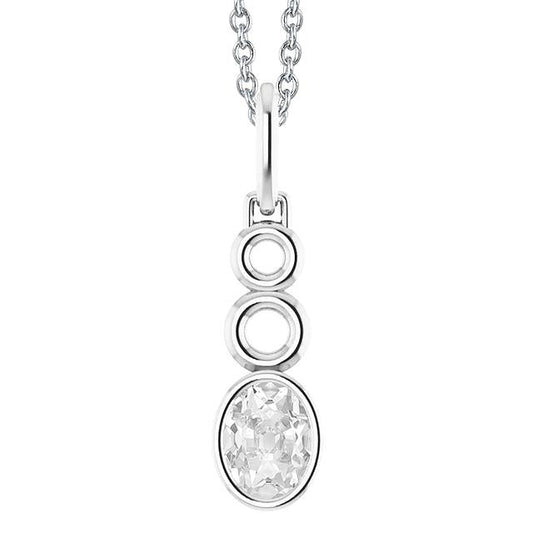 Pendente Con 2 Carati Vero Diamanti Taglio Ovale Lunetta Old Mine Con Catena In Oro Bianco 14K