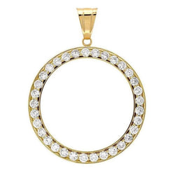 Pendente Con Castone Mezzo Dollaro Con Naturale Diamante Rotondo Da 3 Carati In Oro Bianco 14K (Moneta Non Inclusa)