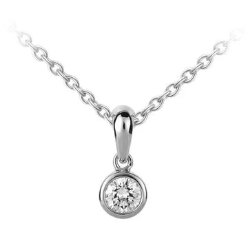 Pendente Con Catena Di Vero Diamanti Taglio Rotondo Da 0,75 Carati In Oro Bianco 14K