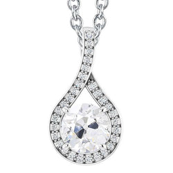 Pendente Con Catena Intrecciata A Stelo Scorrevole Con Naturale Diamante Tondo 4 Carati Old Mine In Oro 14K