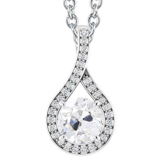 Pendente Con Catena Intrecciata A Stelo Scorrevole Con Naturale Diamante Tondo 4 Carati Old Mine In Oro 14K