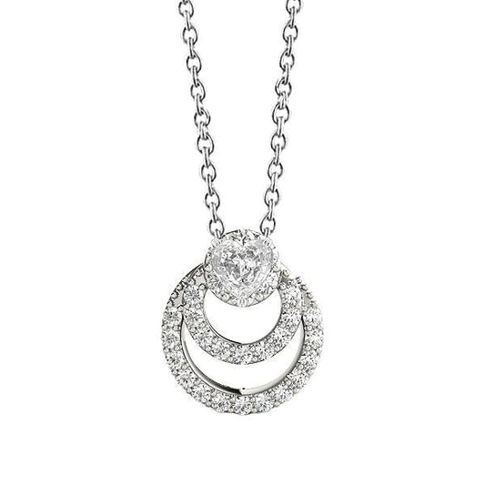 Pendente Con Cerchio Di Genuino Diamanti Tondi 2 Carati E Oro 14K Con Catena Cuore Old Mine