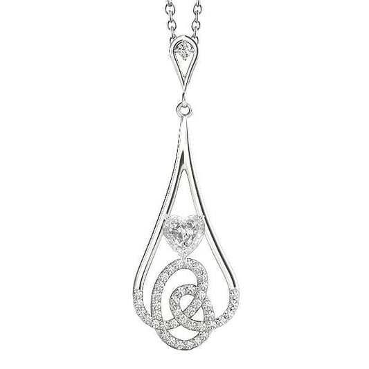 Pendente Con Cuore 2 Carati E Naturale Diamante Tondo E Vecchio Minatore In Oro Bianco 14K