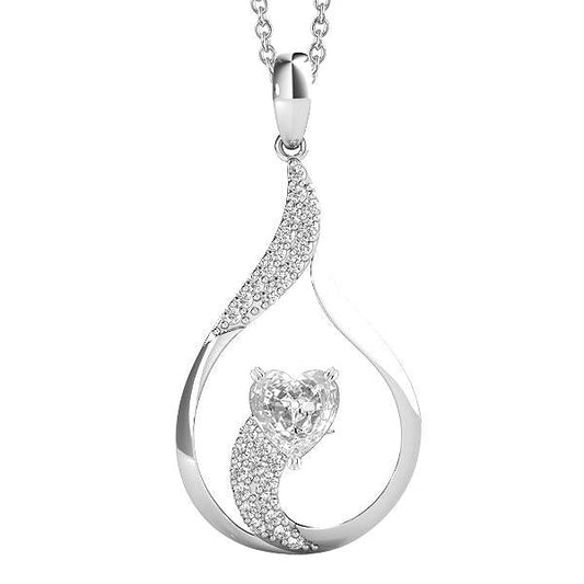 Pendente Con Cuore 2 Carati E Vero Diamanti Tondi E Vecchio Minatore Con Doppia Punta In Oro 14K