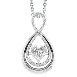 Pendente Con Cuore Da 3,50 Carati E Vero Diamante Tondo A Forma Di Pera Vecchio Minatore In Oro Bianco 14K