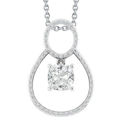 Pendente Con Cuscino Da 4,50 Carati E Naturale Diamante Tondo Vecchio Minatore In Oro Bianco 14K