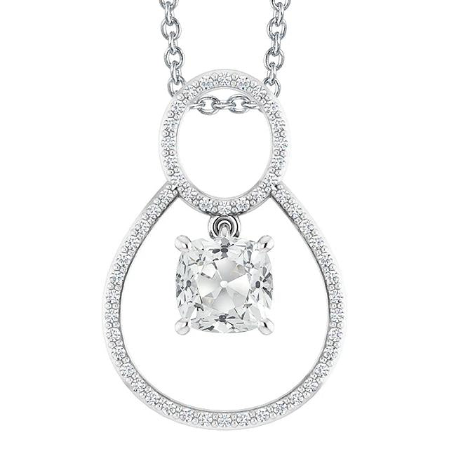 Pendente Con Cuscino Da 4,50 Carati E Naturale Diamante Tondo Vecchio Minatore In Oro Bianco 14K